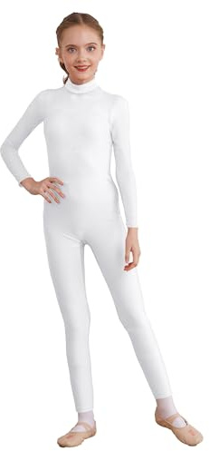 Hansber Tuta Intera da Ginnastica Artistica per Bambina Manica Lunga Leotard Balletto Bodysuit Aderente Jumpsuit Bianco 7-8 anni