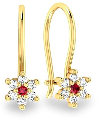 AngelGold Ohrringe BLUMEN mit 585er Rubine auf Brisur, Stoff, Zirkonia