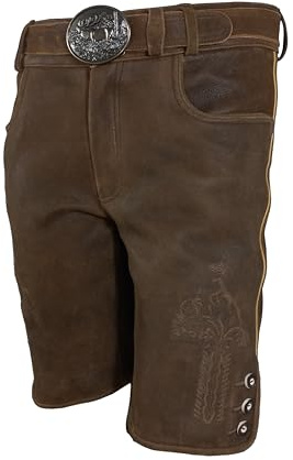Alpenlife Kurze Herren Trachten Lederhose mit Gürtel, speckig Antik-Patina, Wildbockleder, Jäger (Gr.46)