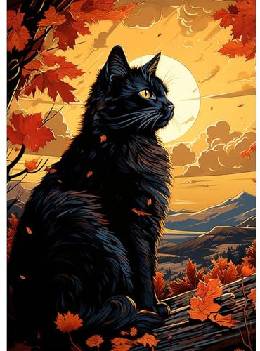 MEIYUDA Diamond Painting Erwachsene Diamant Bilder Schwarze Katze, 5D DIY Diamant Painting Bilder Diamond Painting Set, Bastelset Erwachsene Kinder Malerei Stickerei für Home Wand Décor 30x40cm