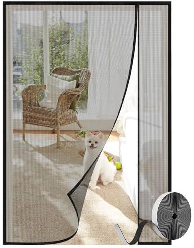 110x255cm Magnetic Fly Insect Screen Door No Drilling, Insect Protection Curtain No Drilling Insect Protection for Patio Balcony Garage Black