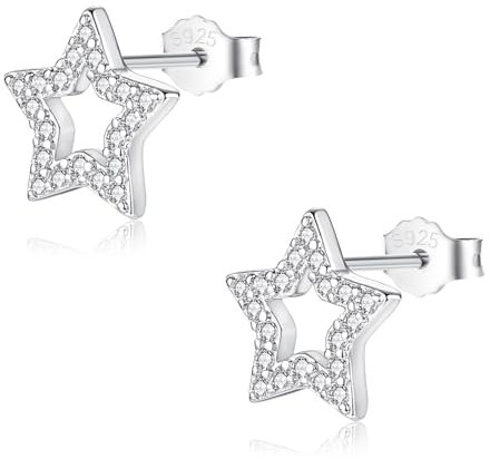 Glintara Silber 925 Ohrstecker für Damen Mädchen, Stern Ohrringe Silber 925 Stecker, 925 Sterling Silber Ohrstecker mit Cubic Zirkonia, Schlafen Knorpel Ohrringe Ohrstecker Hypoallergene Ohrschmuck