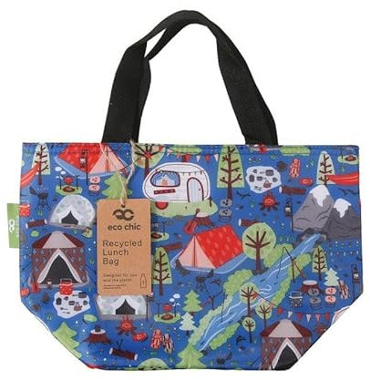 ECO CHIC Lightweight Foldable Insulated Lunch Bag Water Resistant Cooler Bag (Cosy Camping Blue)