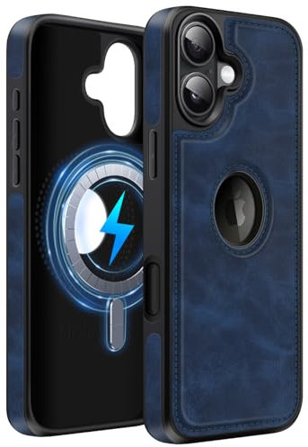 MOBESV Lederhülle mit Logo-Ansicht für iPhone 16 6,1 Zoll, Magnetisch Handyhülle kompatibel mit MagSafe, Dünn Klassische Elegant Hülle, Königsblau