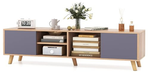 GIANTEX TV-Schrank für Fernseher bis 65 Zoll, Media-Konsole mit seitlichen Schränken, Fächern, Aufbewahrungsregal, Unterhaltungszentrum mit Kabellöchern, Ausstellungsschrank für Wohnzimmer