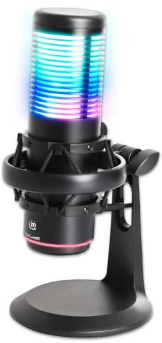 MANHATTAN RGB USB Gaming Mic, Noise Cancelling Condenser Microphone for PC, PS4, PS5 and Mac, Anti-Vibration Shock Mount, Gaming, Streaming, Podcasts, Twitch, YouTube, Discord - 102674