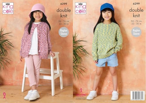 King Cole Girls Knitting Pattern Double Knit DK Childs Cardigan & Sweater (6299)