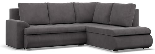 Mebligo - Ecksofa mit Schlaffunktion und 2 Bettkasten Cord - Dunkelgrau 230x89x200 (BxHxT) FORESTA - Rechts Eckcouch, Sofas & Couches, Couch L Form, Cauchsofa, Sofa Wohnzimmer, Ecke Sofa