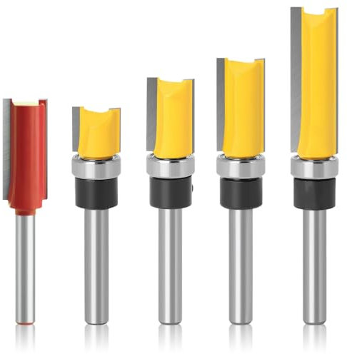 Router Bits 5PCS Router Bits 1/4 Shank Flush Trim Router Bit Sizes Are 11.9mm, 20mm,25mm,38mm,for Edge Treatments 3D Clearance Angles and Grooves