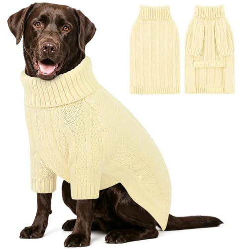 Queenmore Pullover Hund Groß, Rollkragen mit Beinen, Winterpullover Hund für Labrador, Border Collie & Golden Retriever (Elfenbein, XL)