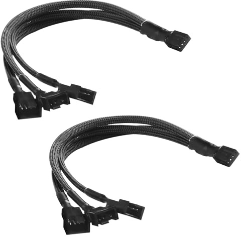 GEU 2 Pack Fan Splitter Cables PWM 4 Pin Fans Extension Cable 30cm Braided Y Fan Splitter Adapter Cable 1 to 3 for Computer PC Chassis Expand CPU Cooler