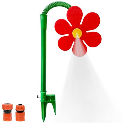 Wassersprinkler Kinder Outdoor, Crazy Daisy Sprinkler, 360° Rasensprinkler Tanzende Blume, Wasserblume für Garten Kinder, Rasensprenger Wasserspielzeug mit Gartenschlauch Anschluss (Rot)