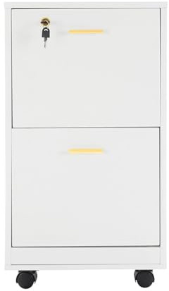 PREMZO 2 Drawer Storage Cabinet Smart Lockable Filing Office Cabinet Mobile Rolling Wheels Documents Stationery Paperwork Envelope Letters Vertical Under Desk (White)