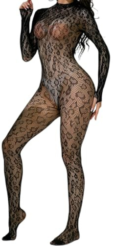 DOKRIN Partykleider für Damen,Langärmliger, durchsichtiger Netzbody mit geschlossenem Schritt