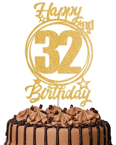 1Pc Happy 32nd Birthday Cake Topper – Gold Glitter “Cheers to 32 Years” Decoration | 32 & Fabulous Cake Topper for Women Men | Birthday Party or Anniversary Cake Decor Supplies