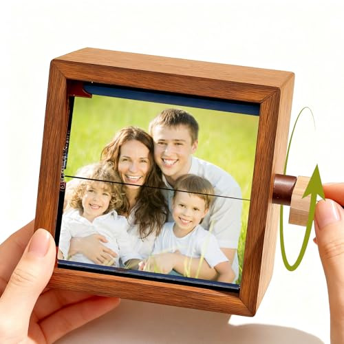 Personalisierter Foto Flipbook Rahmen mit Handkurbel – Mechanisches Handgekurbeltes Fotoalbum aus Holz, Mini-Animations-Fotoalbum-Box, Geschenk zu Weihnachten, Geburtstag, Muttertag (Paaralbum)
