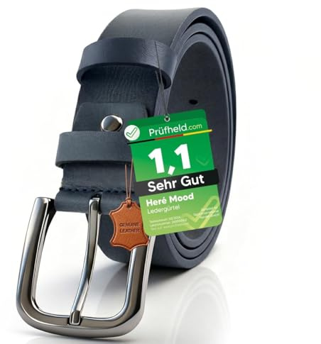 [Test SEHR GUT, Note 1.1] Here Mood Herren Leder Gürtel 4cm, Ledergürtel, Herren-Gürtel aus Echt Büffelleder, Vatertagsgeschenk für Papa Mann, Männer Geschenk, Herrengürtel, Männergeschenke