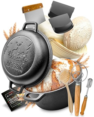 besøk Gusseisen Topf Brot Backen im XXL-Set inkl. Brot back Zubehör | Geschenkfertige Brotbackform mit Deckel samt Backzubehör & Anleitung für den sicheren Einstieg und gelungenes Brot zu Hause