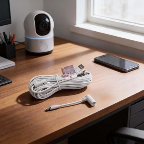 ReachMall Charging Cable for Ring Outdoor Camera Plus, 10m White TPE Power Cord, Weather Resistant DC Type-C Extension