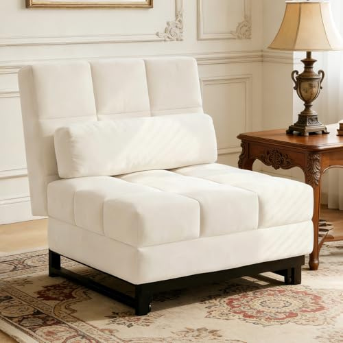 Generisch 3-in-1 Umwandelbarer Schlafsessel mit Kissen, Moderner Samtstoff-Schlafsofa für Wohnzimmer, Wohnung & Kleine Räume, Weiß