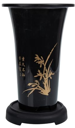 CRAFTHROU Maceta Grande para Orquídeas de Cerámica Borde Dorado y Plato, Macetero de Barro para Plantas de Interior, Recomendada para Cualquier Lugar del Hogar
