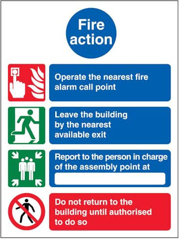 V Safety Fire Action Do Not Re-Enter Fire Action Notice Sign - 200mm x 300mm - 1mm Rigid Plastic