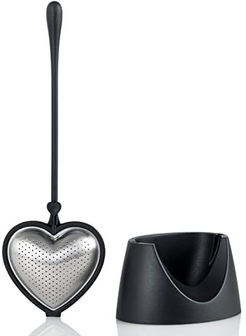 AdHoc Teefilter Big Heart, schwarz, Kunststoff/Edelstahl, L: 21 cm, B: 3 cm, mit Ständer: L: 22 cm, B: 9 cm [W]