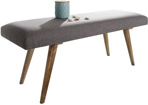 Wohnling Sitzbank 117x38x51 cm Stoff Massivholz Beige, Polsterbank Retro | Gepolsterte Stoffbank für Esszimmer und Flur, Bettbank bis 200 kg, Essbank mit stabilen Holzbeinen