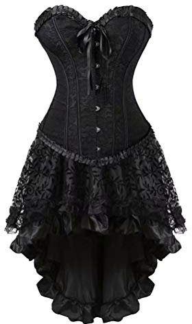 Jutrisujo Robe Corset Bustier Jupe Femmes Sexy Dentelle Lingerie Grande Taille Burlesque Noir S