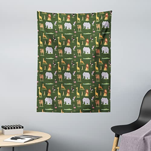 ABAKUHAUS Afrika Wandteppich, Leopard Elefant Kamel, aus Weiches Mikrofaser Stoff Waschbar Klarer Digitaldruck, 110 x 150 cm, Mehrfarbig