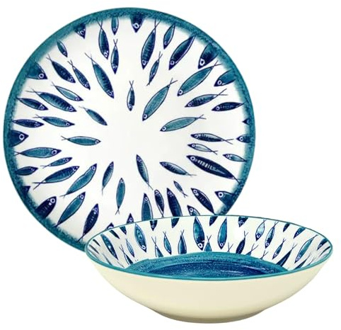 NAMAI - Servizio Piatti 6 Persone, Porcellana Resistente, Adatti In Lavastoviglie e Microonde, Colori Vivaci, Set Piatti 12 Pezzi, Idea Regalo