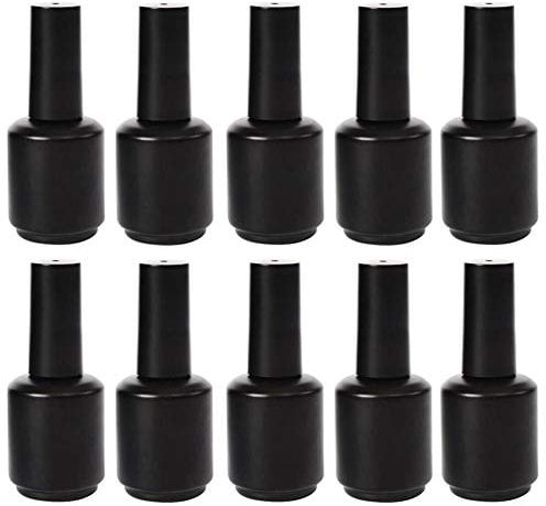 10 x 15 ml Glas-Nagellack-Flaschen, leer, nachfüllbarer Nagellack-Flaschenbehälter mit Pinselkappe für Nagelkunstprobe (schwarz)