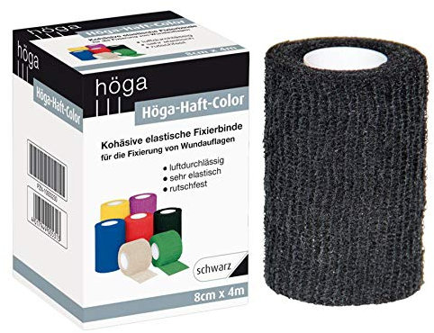 Höga-Haft-Color schwarz 8 cm x 4 m gedehnt, kohäsive (selbsthaftende) elastische Fixierbinde (1 Stück)