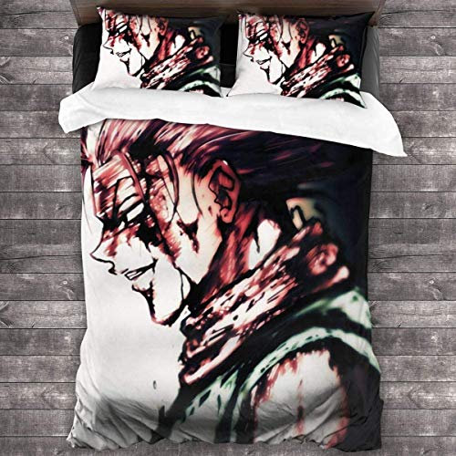 NICHIYO Hisoka Hunter Bettwäsche-Set, Bettbezug und Kissenbezug, Mikrofaser, 3D-Digitaldruck, dreiteiliges Bettwäsche-Set (25, King-Size-Bett 220 x 240 cm + 50 x 75 cm)