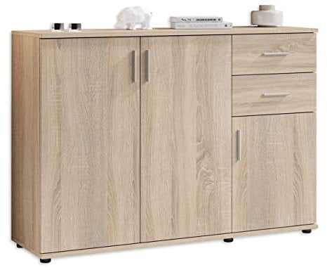 Stella Trading BOBBY Kommode in Eiche Sonoma Optik - Modernes Sideboard mit viel Stauraum für Ihren Wohnbereich - 120 x 82 x 35 cm (B/H/T)