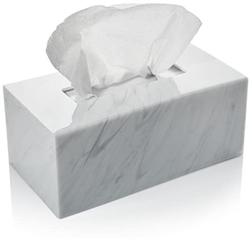 Taschentuchbox aus Acryl, transparent, für Taschentücher, Servietten, Trocknerblätter, perfekte Abdeckung für Badezimmer, Schreibtisch, Arbeitsplatte, Schminktisch, Nachttisch (Rechteckig, Marmor)