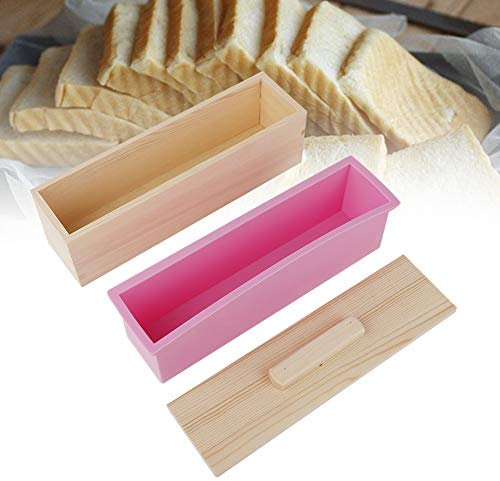 Tyenaza Seifenschneider Set, 900ML DIY Seifen Silikonform Set, Seifenform mit Holzbox und Deckel, perfektes DIY Werkzeug für Schokoladenkuchen Pudding Brot