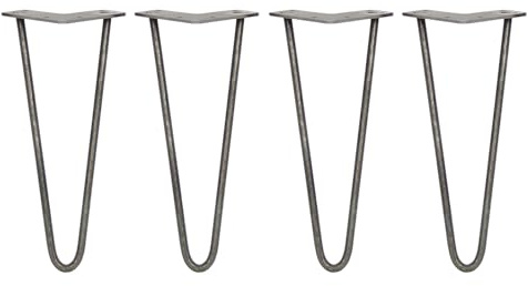 Monster Shop 4 x Hairpin Legs/Hair Pin Legs Set SkiSki Legs Furniture Desk Bench Chair Table 12 2 Prong 10mm Raw Steel & Protector Feet