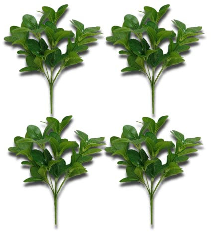 HYLOOD Künstliche Grünpflanzen, 32,6 cm, 7 Gabeln, künstlicher Rhododendron-Zweig, künstliche Grünpflanzen, Blumensträuße für Hochzeit, Party, Garten, Zuhause, 4 Stück