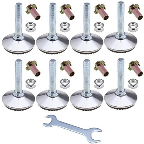 eMagTech 8 Set Adjustable Levelling Feet M10 Height Adjuster Furniture Levellers Foot with T Nut Bolt Wrench for Table Chair Kitchen Cabinet Silver
