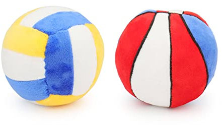 PIANG GOUER 2 Stück Hundespielzeug für Kleine Hunde, Plüsch Quietscher Hundespielzeug Basketball und Volleyball Interaktives Mittelgroße Hunde, Welpe Kauspielzeug Gefülltes Spielzeug Ball Geschenk