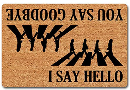 Funny Welcome Doormat For Front Door Indoor Entrance I Say Hello and You Say Goodbye Personalized Front Porch Decor Rugs With Anti-Slip Rubber House Warming Novelty Gift Hello Mat(23.7 X 15.9 in)