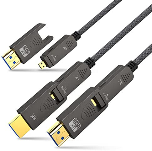 BIFALE 8K Fiber Optic HDMI 2.1 Cable 25ft, Detachable 8K HDMI 2.1 Cable Support eARC, 48Gbps, 8K@60Hz, 4K@120Hz with Dual Micro HDMI for RTX 3080/3090, Xbox Series X, PS5, Denon AV Receiver