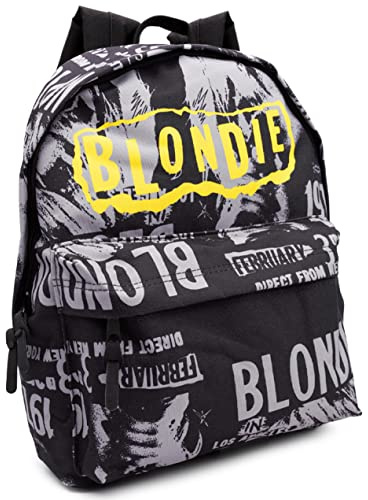 Blondie Backpack For Adults Teens | Music Band Poster Los Angeles 1977 Concert School Rucksack | Black Yellow OAP Bag With Adjustable Straps One Size