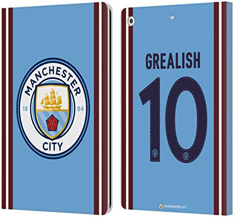 Head Case Designs Licenciado Oficialmente Manchester City Man City FC Jack Grealish Equipación De Jugadores 2022/23 Carcasa de Cuero Tipo Libro Compatible con Apple iPad 10.2 2019/2020/2021