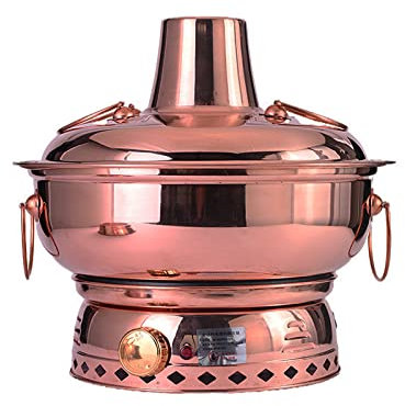 Vintage Copper Hot Pot Shabu Shabu Hotpot with Divider Electricity Charcoal Casserole Pan Traditional Stew Pot Soup Pot for Cook Cooking / 32CM
