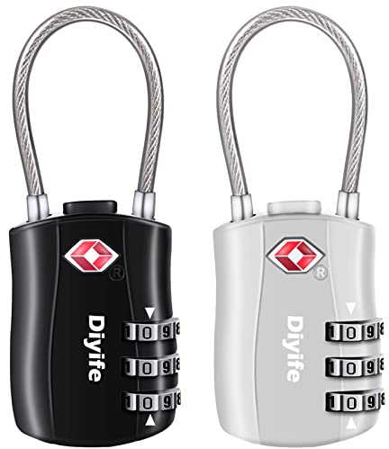 [2 Stück] TSA Gepäckschlösser, Diyife 3-Stelliges Sicherheitsschloss, Kombinationsschlösser, Codeschloss für Reisekoffer Gepäcktasche Etui etc. (Silber- Schwarz)