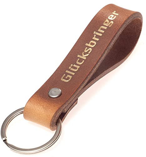ELBERCRAFT® Schlüsselanhänger Leder GLÜCKSBRINGER der Schlüssel Organizer für deine Schlüsseltasche keychain made in Germany braun Gravur gold