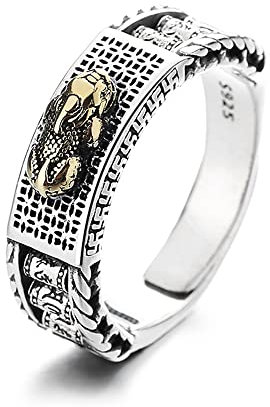 Lllunimon Exquisite Glück Pixiu Feng Shui Ring, 925 Sterling Silber Hohl Muster Amulett Band Ring, drehbare Barrel Bead justierbarer Ring für Männer Frauen