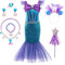 YYDSXK Meerjungfrau Kostüm Mädchen, Prinzessin Kleid Mädchen mit Meerjungfrau Zubehör, Arielle Kostüm Kinder Abendkleid Lang, Meerjungfrau Kleid für Cosplay Karneval Hochzeit Geburtstagsfeier (140)